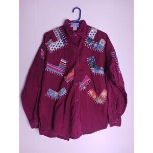 Vintage Wearever Long Sleeve Button Up Patchwork Aztec Shirt Men's S